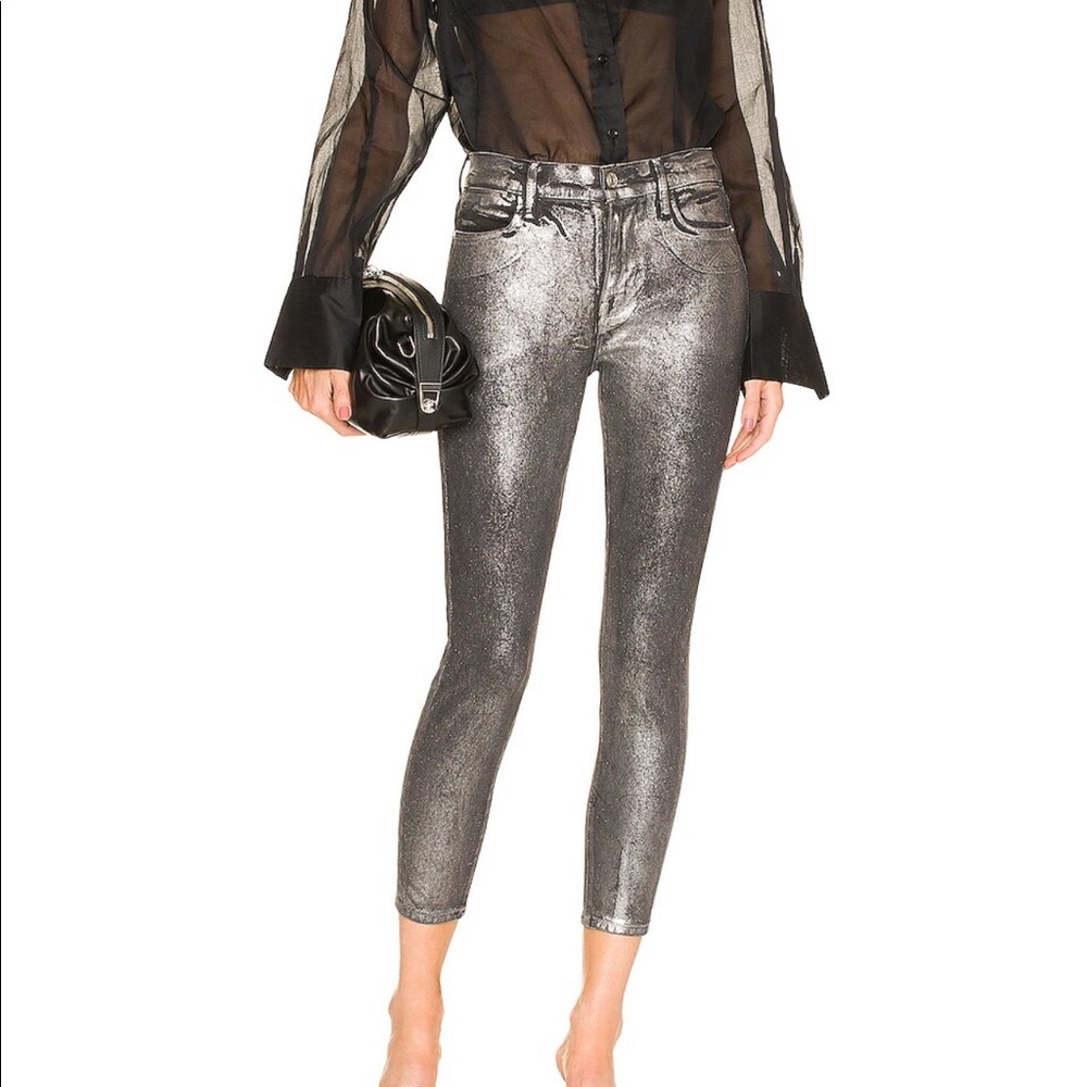 Frame Le High Skinny Crop Metallic Coated Jeans